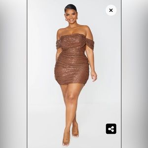 Sequin Bardot dress - chocolate brown